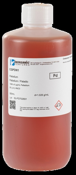 Inorganic Ventures 1000µg/mL PALLADIUM HNO3 30mL, Quantity: Each of 1