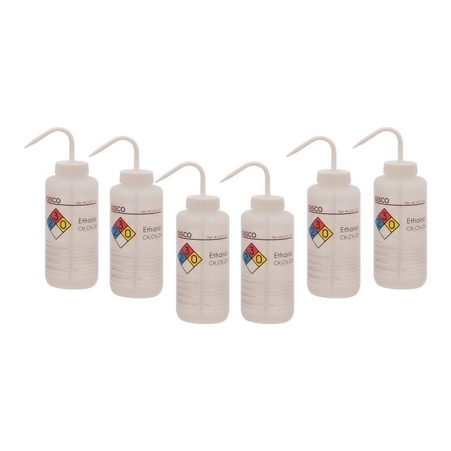 Eisco Performance Plastic Chemical Wash Bottles with 4 Color Labels