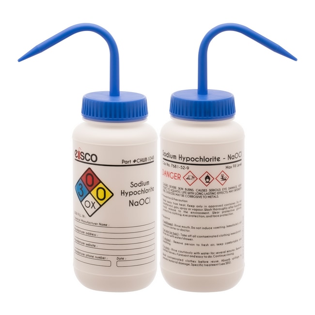 Eisco Performance Plastic Chemical Wash Bottles with 4 Color Labels