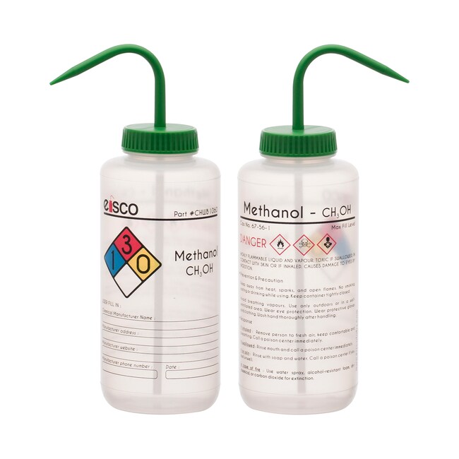 Eisco Performance Plastic Chemical Wash Bottles with 4 Color Labels