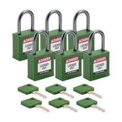 Brady Velocity Nylon Padlock 1 in. Alum Shkl KD 6/PK Green | Buy Online | Brady&trade; | Fisher Scientific