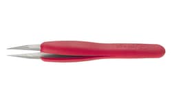 Electron Microscopy Sciences&nbsp;Dumont Ergonomic ESD Tweezers Style 00, Red Handle, 115 mm OAL, 0.45 mm Tip width