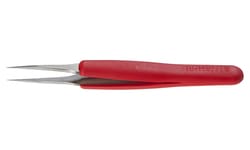 Electron Microscopy Sciences&nbsp;Dumont Ergonomic ESD Tweezers Style 2, Red Handle, 120 mm OAL, 0.34 mm Tip width