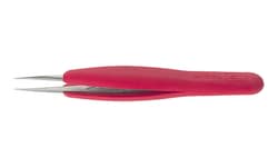 Electron Microscopy Sciences&nbsp;Dumont Ergonomic ESD Tweezers Style 3, Red Handle, 120 mm OAL, 0.17 mm Tip width