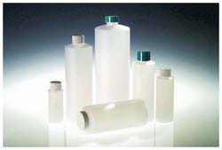 Qorpak™ Natural HDPE Commercial Cylinder Bottles With Black Phenolic PolyCone Caps