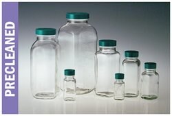 Qorpak™ Clear French Square Bottles Cleaned for Volatiles, with Thermoset Caps