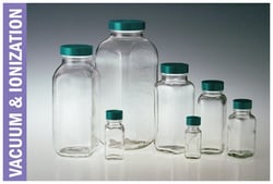 Qorpak™ Clear French Square Bottles, Vacuum and Ionized with Thermoset F217 and PTFE Lined Cap
