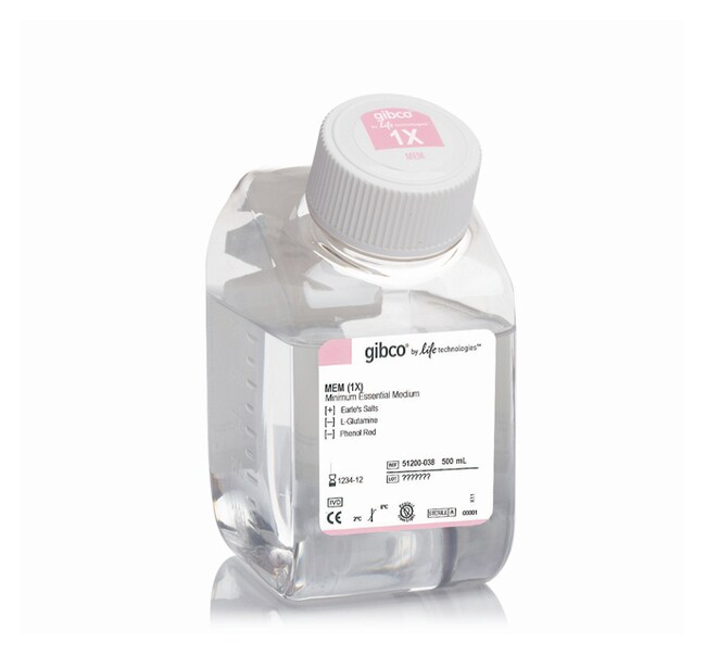 Gibco™ MEM, No Glutamine, No Phenol Red, Liquid 500mL Milieux de