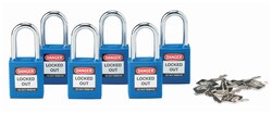 Brady Keyed Alike Safety Padlocks with 1.5 in. Shackle, Blue 6 Pk. | Buy Online | Brady&trade; | Fisher Scientific