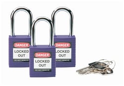 Brady&trade;&nbsp;Keyed Alike Safety Padlocks with 1.5 in. Shackle, Purple