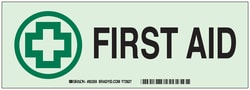 Brady™ Glow-In-The-Dark First Aid Signs: FIRST AID w/Picto
