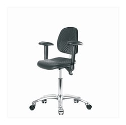 Fisherbrand™ Class 100 Polyurethane Clean Room Chair - Desk Height with Medium Back, Adjustable Arms, and Casters in Black Polyurethane