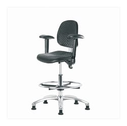 Fisherbrand™ Class 100 Poly Clean Room Chair - Medium Bench Height with Medium Back, Adj Arms, Chrome Foot Ring, and Stationary Glides in Black Poly