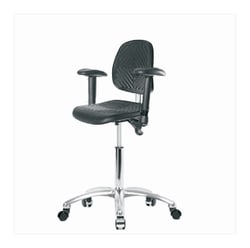 Fisherbrand™ Class 100 Polyurethane Clean Room Chair - Medium Bench Height with Medium Back, Adjustable Arms, and Casters in Black Polyurethane