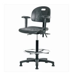 Fisherbrand™ Newport Industrial Poly Chair - High Bench Height with Adjustable Arms, Chrome Foot Ring, and Stationary Glides in Poly