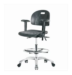 Fisherbrand™ Newport Industrial Polyurethane Chair Chrome - Medium Bench Height with Adjustable Arms, Chrome Foot Ring, and Casters in Polyurethane
