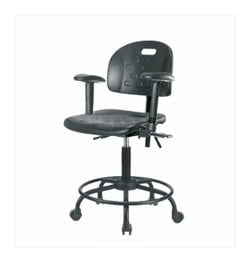 Fisherbrand™ Newport Industrial Polyurethane Chair with Round Tube Base - Medium Bench Height with Adjustable Arms and Casters in Polyurethane