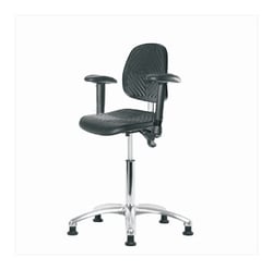 Fisherbrand™ Class 100 Polyurethane Clean Room Chair - Medium Bench Height with Medium Back, Adjustable Arms, and Stationary Glides in Black Polyurethane