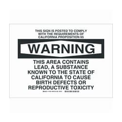 Brady&trade;&nbsp;Aluminum Warning Sign: THIS SIGN IS POSTED TO COMPLY WITH THE REQUIREMENTS OF CALIFORNIA PROPOSITION 65 THIS AREA CONTAINS LEAD &hellip; BIRTH DEFECTS OR REPRODUCTIVE TOXICITY