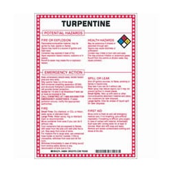 Brady&trade;&nbsp;Fiberglass Hazard Sign: TURPENTINE POTENTIAL HAZARDS