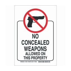 Brady™ Aluminum Prohibited Activity Sign: NO CONCEALED WEAPONS ALLOWED ON THIS PROPERTY