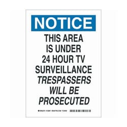 Brady™ Aluminum Security, Admittance & CCTV Sign: THIS AREA IS UNDER 24 HOUR TV SURVEILLANCE TRESPASSERS WILL BE PROSECUTED