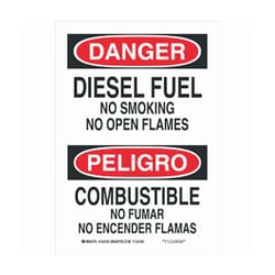 Brady&trade;&nbsp;Polyester No Smoking Sign: DIESEL FUEL NO SMOKING NO OPEN FLAMES/COMBUSTIBLE NO FUMAR NO ENCENDER FLAMAS