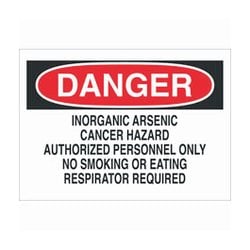 Brady&trade;&nbsp;Aluminum Warning Sign: INORGANIC ARSENIC CANCER HAZARD AUTHORIZED PERSONNEL ONLY NO SMOKING OR EATING RESPIRATOR REQUIRED