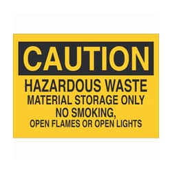 Brady™ Fiberglass Warning Sign: HAZARDOUS WASTE MATERIAL STORAGE ONLY NO SMOKING, OPEN FLAMES OR OPEN LIGHTS