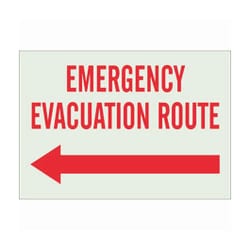 Brady™ Polystyrene BradyGlo™ Fire Emergency & Disaster Sign: EMERGENCY EVACUATION ROUTE, left arrow
