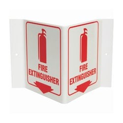 Brady Glow in the Dark V Sign: FIRE EXTINGUISHER Red on white; 9 in. x