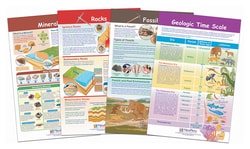 NewPath Learning™ Rocks, Minerals & Fossils Bulletin Board Activity Chart Set of 4; Grades 6 - 10