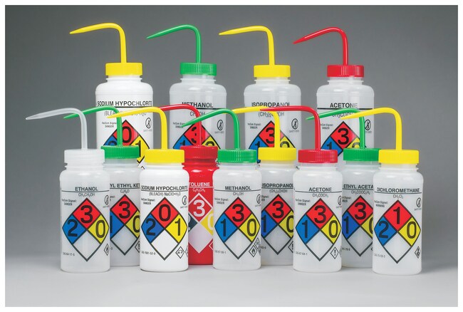 Eisco Labs 6PK Acetone Wash Bottle, 500ml - Wide Mouth, Pre-Labeled, LDPE