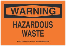 Brady Aluminum Warning Sign: HAZARDOUS WASTE Black on orange; 14 in. x