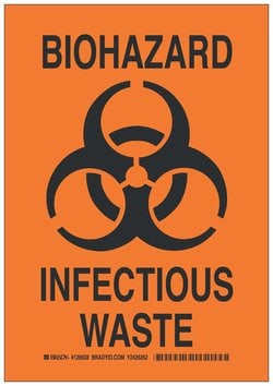 Brady™ Polystyrene Caution Sign: BIOHAZARD INFECTIOUS WASTE