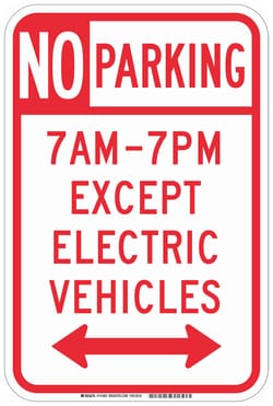 Brady™ Reflective Aluminum Parking Sign: NO PARKING 7AM-7PM EXCEPT ELECTRIC VEHICLES, dual arrow