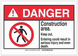 Brady™ Fiberglass ANSI Danger Sign: CONSTRUCTION AREA. KEEP OUT. ENTERING COULD RESULT IN SERIOUS INJURY AND EVEN DEATH.