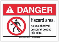 Brady&trade;&nbsp;Aluminum Security, Admittance & CCTV Sign: HAZARD AREA. NO UNAUTHORIZED PERSONNEL BEYOND THIS POINT.