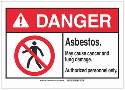 Brady&trade;&nbsp;Warning Sign: ASBESTOS. MAY CAUSE CANCER AND LUNG DAMAGE. AUTHORIZED PERSONNEL ONLY.