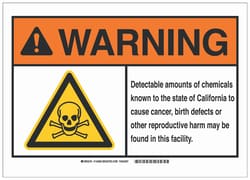 Brady Polyester Warning Sign: DETECTABLE AMOUNTS OF CHEMICALS...THIS FACILITY. 14 x 10 in. | Buy Online | Brady&trade; | Fisher Scientific
