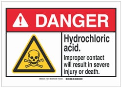 Brady™ Aluminum Danger Sign: HYDROCHLORIC ACID. IMPROPER CONTACT WILL CAUSE SEVER INJURY OR DEATH.