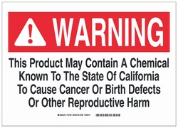 Brady&trade;&nbsp;Polyester Warning Sign: THIS PRODUCT MAY CONTAIN A CHEMICAL KNOWN TO THE STATE OF CALIFORNIA TO CAUSE CANCER OR BIRTH DEFECTS OR OTHER REPRODUCTIVE HARM