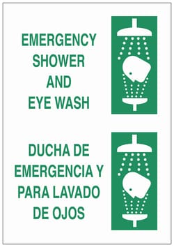 Brady First-Aid Eyewash Sign: EMERGENCY SHOWER AND EYE WASH 10 x 14 in. | Buy Online | Brady&trade; | Fisher Scientific