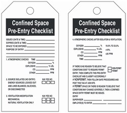 Brady Polyester Encased Paper Tag: Confined Space Pre-Entry Checklist Black