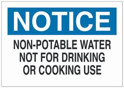 Brady™ Fiberglass Notice Sign: NON-POTABLE WATER NOT FOR DRINKING OR COOKING USE