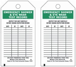 Brady&trade;&nbsp;Polyester Tag: EMERGENCY SHOWER & EYEWASH TEST RECORD