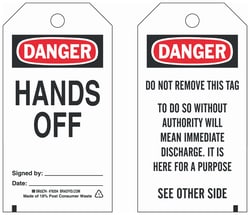 Brady&trade;&nbsp;Polyester Tag: DANGER HANDS OFF