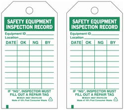 Brady&trade;&nbsp;Polyester Tag: SAFETY EQUIPMENT INSPECTION RECORD