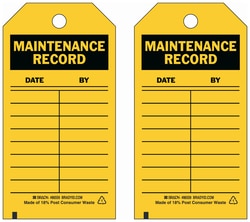 Brady&trade;&nbsp;Polyester Tag: MAINTENANCE RECORD DATE: BY: