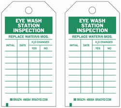 Brady&trade;&nbsp;Two Sided Polyester Tag: EYEWASH STATION INSPECTION REPLACE WATER/6 MOS INITIAL: DATE: H2O CHANGED YES/NO: